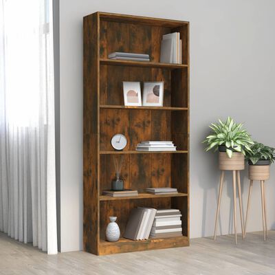 vidaXL 5-Tier Book Cabinet Smoked Oak 80x24x175 cm Engineered Wood