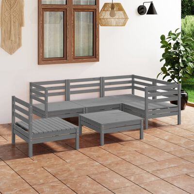 vidaXL 6 Piece Garden Lounge Set Solid Pinewood Grey