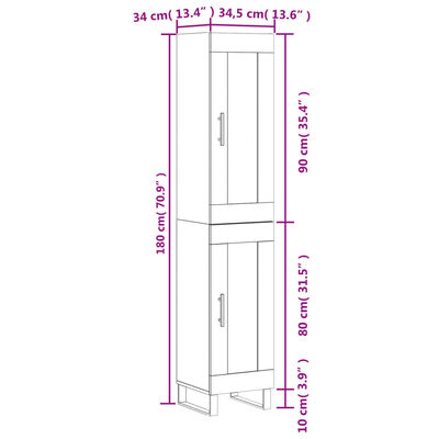 vidaXL Highboard Grey Sonoma 34.5x34x180 cm Engineered Wood