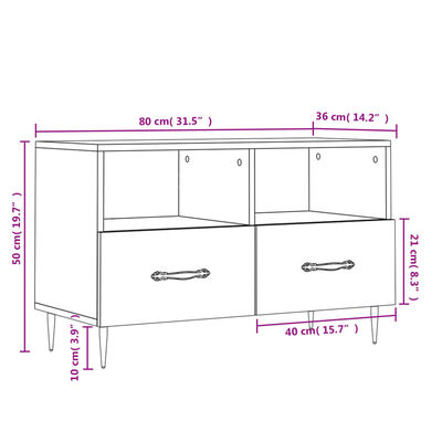 vidaXL TV Cabinet High Gloss White 80x36x50 cm Engineered Wood