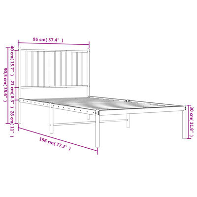 vidaXL Metal Bed Frame without Mattress with Headboard White 90x190 cm Single