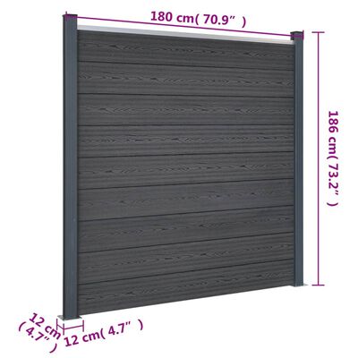 vidaXL Fence Panel Set Grey 526x186 cm WPC