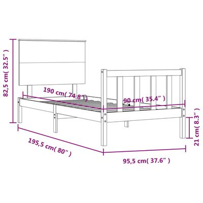 vidaXL Bed Frame without Mattress Black Single Solid Wood Pine