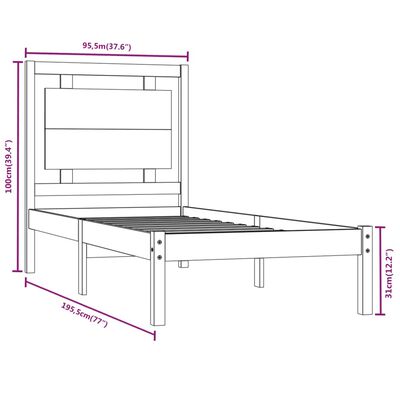 vidaXL Bed Frame without Mattress Black 90x190 cm Single Solid Wood