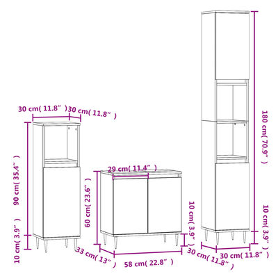 vidaXL 3 Piece Bathroom Furniture Set Brown Oak Engineered Wood