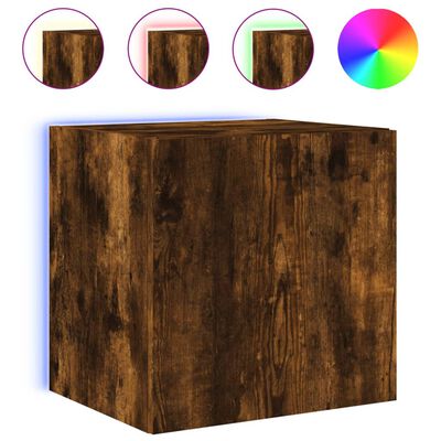 vidaXL TV Wall Cabinets with LED Lights 2 pcs Smoked Oak 40.5x35x40 cm