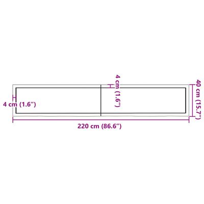 vidaXL Bathroom Countertop Light Brown 220x40x(2-6)cm Treated Solid Wood