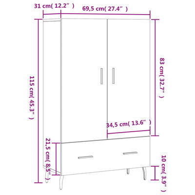 vidaXL Highboard Brown Oak 69.5x31x115 cm Engineered Wood