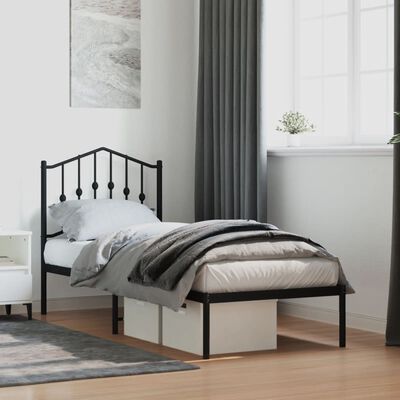 vidaXL Metal Bed Frame without Mattress with Headboard Black 75x190 cm Small Single