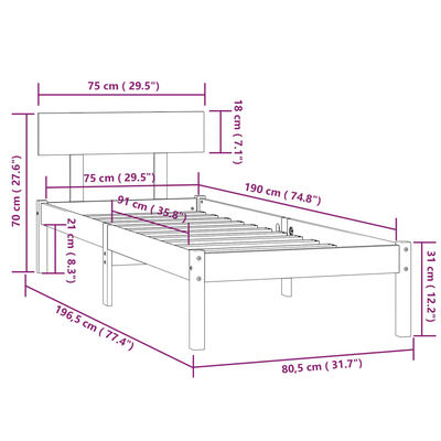 vidaXL Bed Frame without Mattress Black Solid Wood Small Single