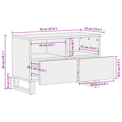 vidaXL TV Cabinet 70x34x46 cm Solid Wood Rough Mango