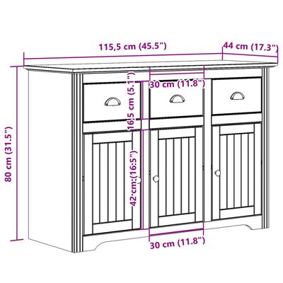 vidaXL Sideboard BODO White and Brown 115x43x79.5 cm Solid Wood Pine