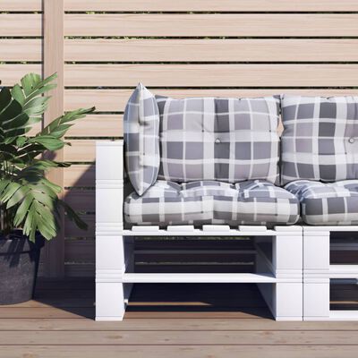 vidaXL Pallet Cushions 3 pcs Grey Check Pattern Fabric