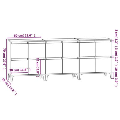 vidaXL Sideboards 3 pcs Smoked Oak 60x35x70 cm Engineered Wood