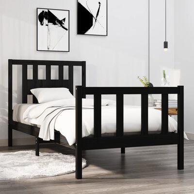 vidaXL Bed Frame without Mattress Black 90x190 cm Single Solid Wood