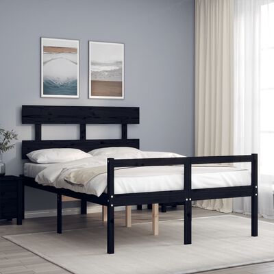 vidaXL Senior Bed without Mattress Black Double Solid Wood