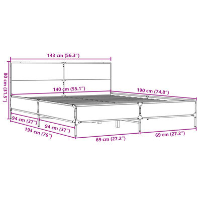 vidaXL Bed Frame without Mattress Smoked Oak 140x190 cm