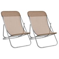 vidaXL Folding Beach Chairs 2 pcs Taupe Textilene&Powder-coated Steel