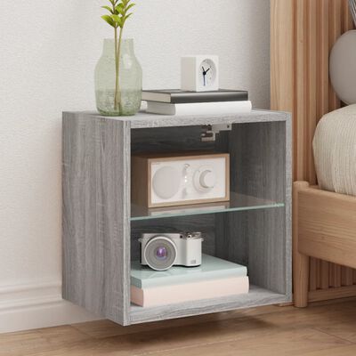 vidaXL Bedside Cabinets with LED Lights Wall-mounted 2 pcs Grey Sonoma