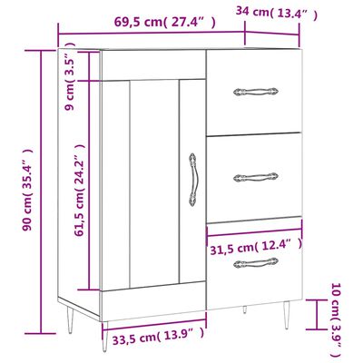 vidaXL Sideboard Black 69.5x34x90 cm Engineered Wood