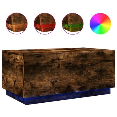 vidaXL Coffee Table with LED Lights Smoked Oak 90x50x40 cm