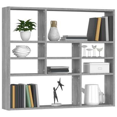 vidaXL Wall Shelf Grey Sonoma 90x16x78 cm Engineered Wood