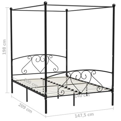 vidaXL Bed Frame without Mattress with Canopy Black 140x200 cm Metal