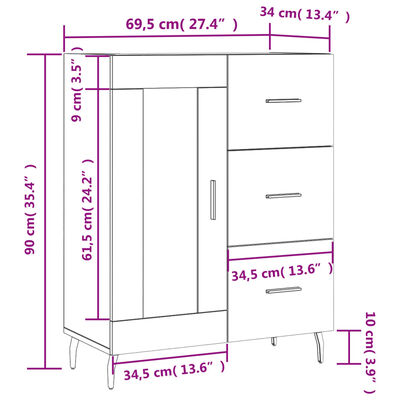 vidaXL Sideboard Brown Oak 69.5x34x90 cm Engineered Wood