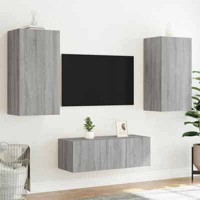 vidaXL 4 Piece TV Wall Units with LED Grey Sonoma Engineered Wood