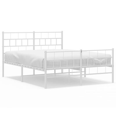 vidaXL Metal Bed Frame without Mattress with Footboard White 135x190 cm Double