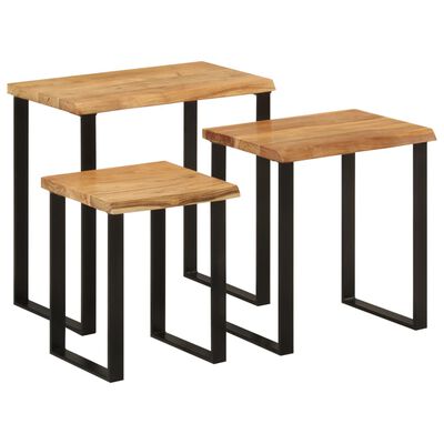 vidaXL Nesting Tables 3 pcs with Live Edge Solid Wood Acacia