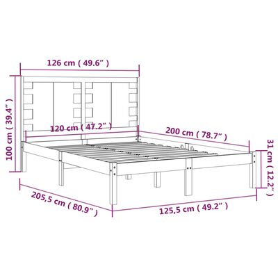 vidaXL Bed Frame without Mattress Black 120x200 cm Solid Wood Pine