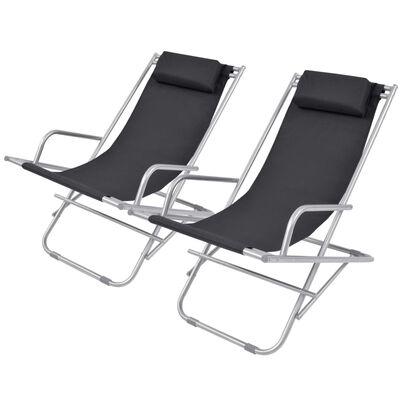 vidaXL Reclining Deck Chairs 2 pcs Steel Black