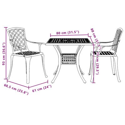 vidaXL 3 Piece Bistro Set Green Cast Aluminium