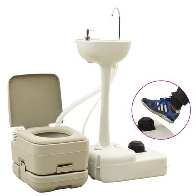 vidaXL Portable Camping Toilet and Handwash Stand Set with Water Tank