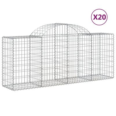 vidaXL Arched Gabion Baskets 20 pcs 200x50x80/100 cm Galvanised Iron