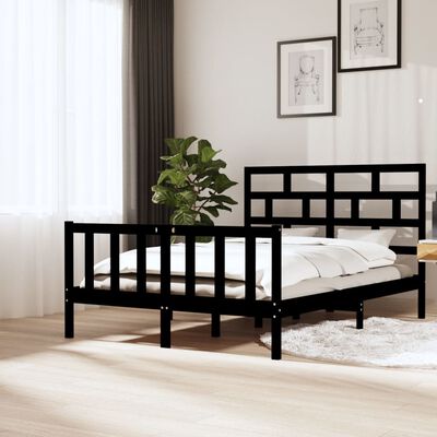 vidaXL Bed Frame without Mattress Black Solid Wood Pine King Size