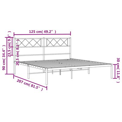 vidaXL Metal Bed Frame without Mattress with Headboard Black 120x200 cm