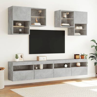 vidaXL TV Wall Cabinet with LED Lights Concrete Grey 100x30x40 cm