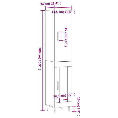 vidaXL Highboard Smoked Oak 34.5x34x180 cm Engineered Wood