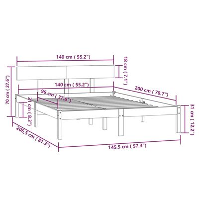 vidaXL Bed Frame without Mattress Solid Wood 140x200 cm