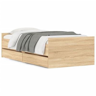 vidaXL Bed Frame with Drawers without Mattress Sonoma Oak 100x200 cm