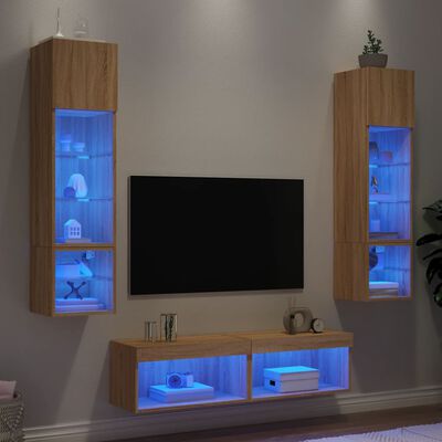 vidaXL 6 Piece TV Wall Units with LED Sonoma Oak Engineered Wood