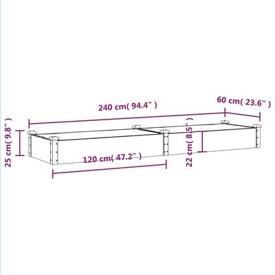 vidaXL Garden Raised Bed with Liner Brown 240x60x25 cm Solid Wood Fir