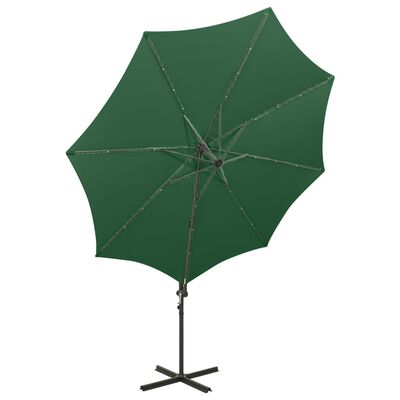 vidaXL Cantilever Garden Parasol with Pole and LED Lights Green 300 cm