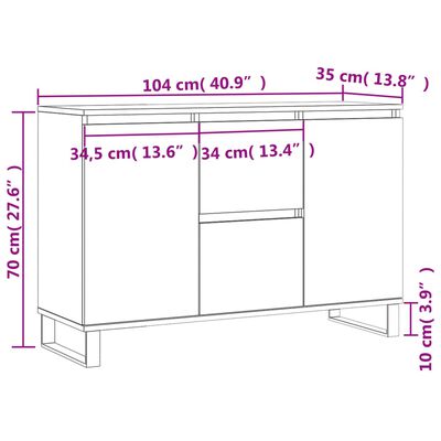 vidaXL Sideboard Grey Sonoma 104x35x70 cm Engineered Wood