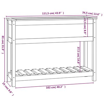 vidaXL Planter with Shelf Black 111.5x34.5x81 cm Solid Wood Pine