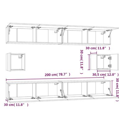 vidaXL 6 Piece TV Cabinet Set High Gloss White Engineered Wood