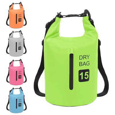 vidaXL Dry Bag with Zipper Green 15 L PVC