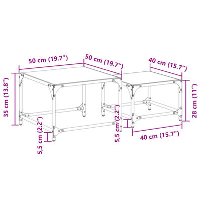 vidaXL Nesting Coffee Tables 2 pcs with Transparent Glass Top Steel